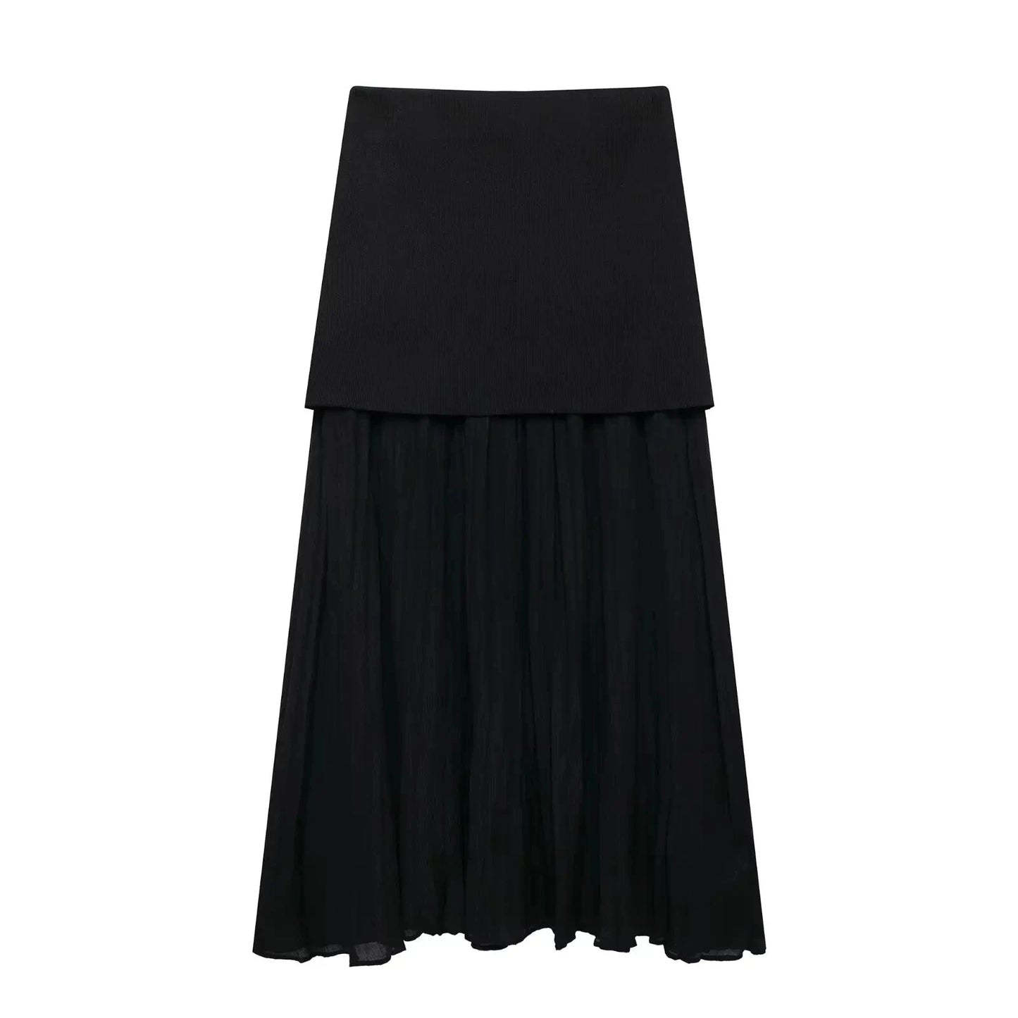 2 Piece Set Chic V-Neck Sleeveless Button Knitted Vest Top + Splicing High Waist Ankle-Length Skirt