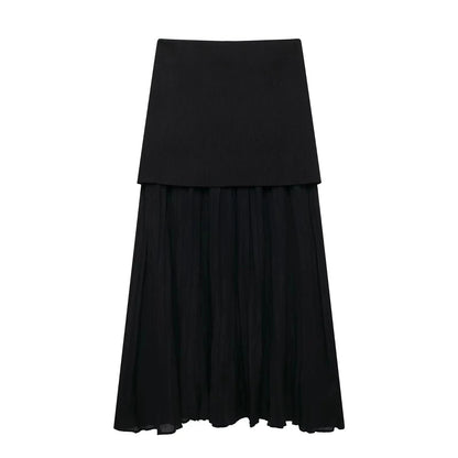 2 Piece Set Chic V-Neck Sleeveless Button Knitted Vest Top + Splicing High Waist Ankle-Length Skirt