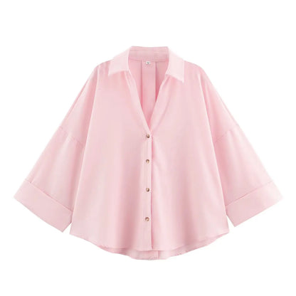 KONDALA Minimalist Casual Loose Shirt Women New 2026 Trendy Commute Wide Sleeves Shirt Spring Summer Fashion Holidays Lady Shirt