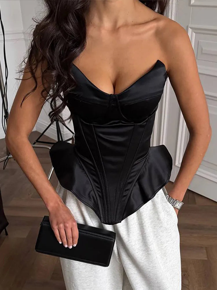 Black Strapless Corset Top Women Fashion Solid Sleeveless Backless Slim Short Vest 2026 Lady Fashion Party Evening Vacation Tops