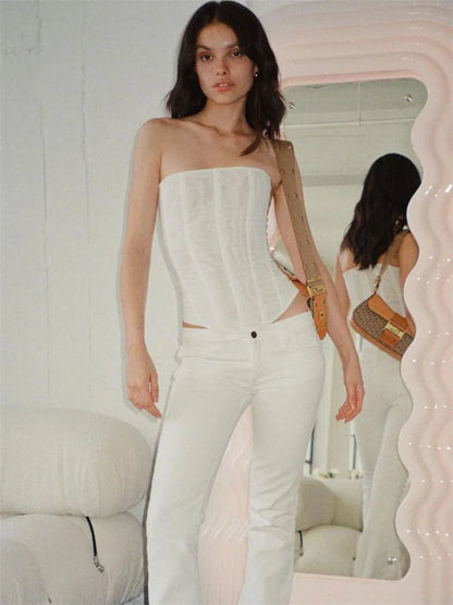 Tossy Mesh Backless Summer Vest Female Elegant Luxury Patchwork Strapless Solid Slim Streetwear Inner Sexy Y2k Tank Top Women's