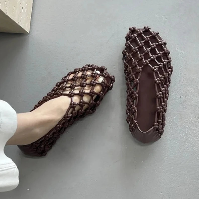 Flat fashion Sandals-  Woven Hollow Loafers Summer Comfortable Casual Shoe