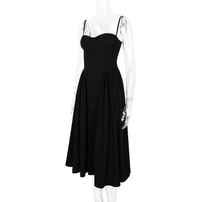 Sweetheart Spaghetti Strap  Fit and Flare Elegant Midi Dress