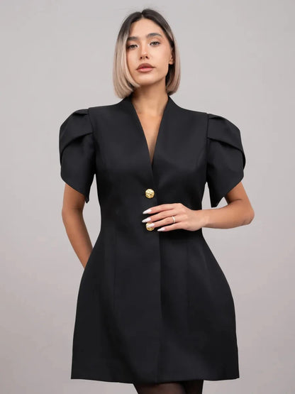 2026 Spring Autumn Women's Mini Blazer Dress Short Sleeve Elegant Temperament Commuter Fashion Slim Fit Work Wear For Ladies