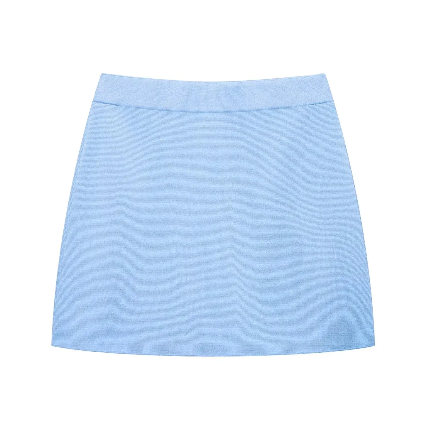 Knitted Skirt Suit Crew Neck Single-Breasted Short Sleeve Top+Fashion Elegant Elastic Waist Mini Skirt