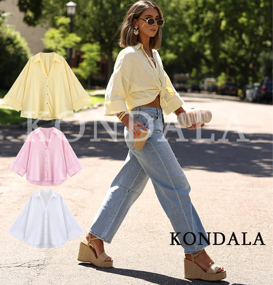 New 2026 Minimalist Casual Trendy Commute Wide Sleeves Shirt