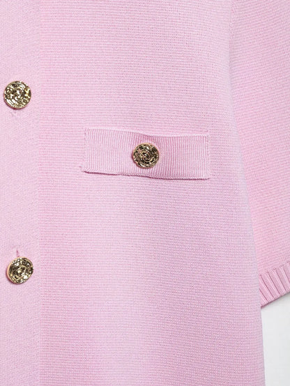 Knitted Skirt Suit Crew Neck Single-Breasted Short Sleeve Top+Fashion Elegant Elastic Waist Mini Skirt