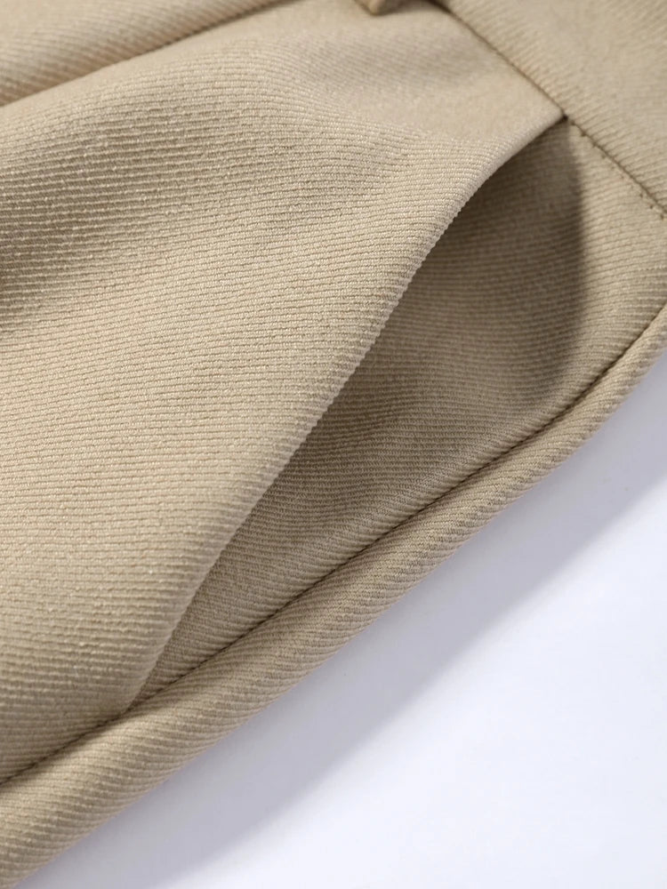 Women Pants Set Curved Hem Coat 2-Piece Sets Beige Stand Collar Jacket Hook Closure Top Wide Leg Trousers Casual Spring Outfit