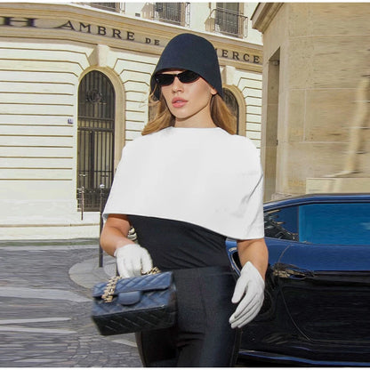 Shawl Crop Tops  Solid Shoulder Pads Stand Collar