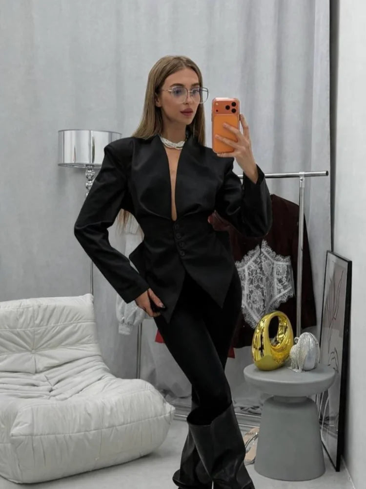 Casual Office Women's Blazer Jacket Pleated Waist Cinched Tie Up Long Sleeve Tops Elegant 2026 Spring Female Outerwear Outfit