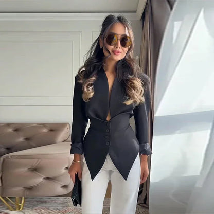 Casual Office Women's Blazer Jacket Pleated Waist Cinched Tie Up Long Sleeve Tops Elegant 2026 Spring Female Outerwear Outfit