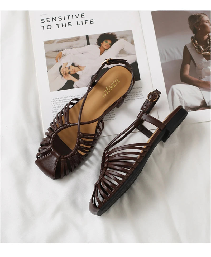 Flat Sandals Summer Narrow Band Roman Shoes Casual Beach Gladiator Sandal