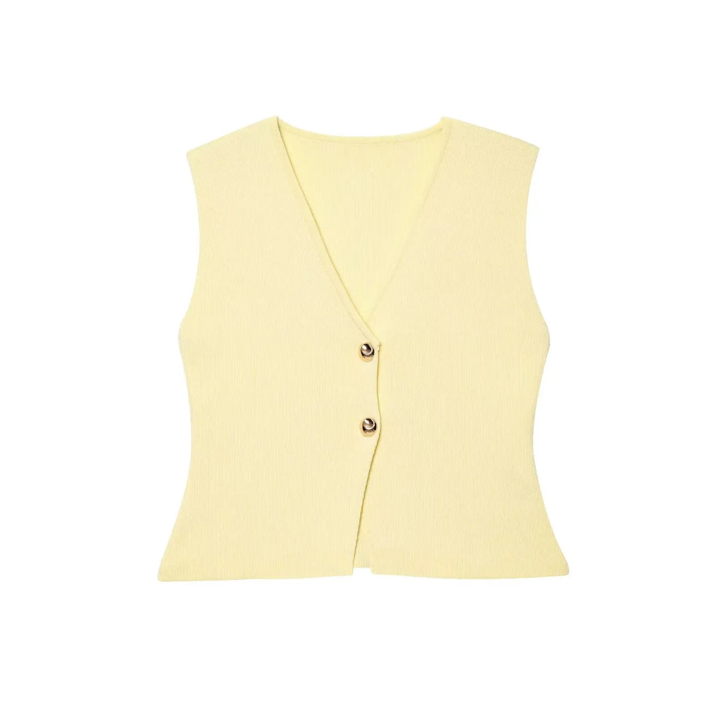 2 Piece Set Chic V-Neck Sleeveless Button Knitted Vest Top + Splicing High Waist Ankle-Length Skirt