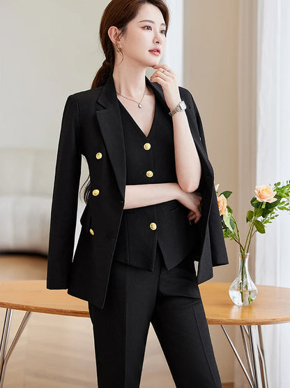Women Vest, Blazer and Pant SuitWork Career Wear 3 Pieces Set