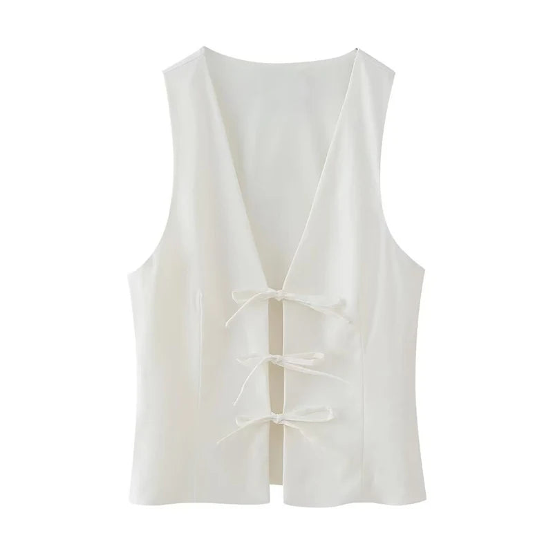 Women Fashion Lace Up Vest V Neck Sleeveless Top Y2k Vintage Solid 2025 Female Summer Sexy Party Tank Tops