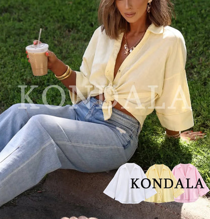 KONDALA Minimalist Casual Loose Shirt Women New 2026 Trendy Commute Wide Sleeves Shirt Spring Summer Fashion Holidays Lady Shirt