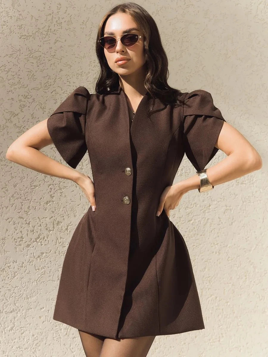 2026 Spring Autumn Women's Mini Blazer Dress Short Sleeve Elegant Temperament Commuter Fashion Slim Fit Work Wear For Ladies