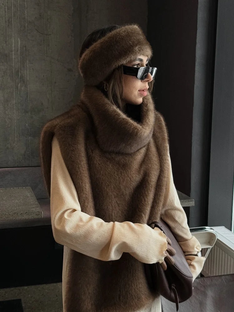Chic Brown Sleeveless Faux Fur Vest Women's Casual Loose Fit