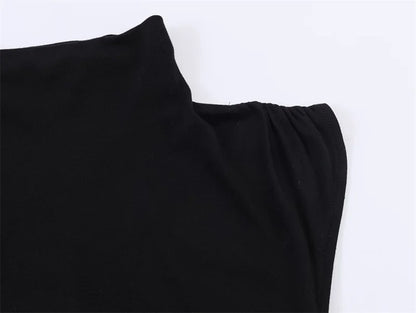 Short-Sleeve High-Neck Asymmetrical Pleated T shirt