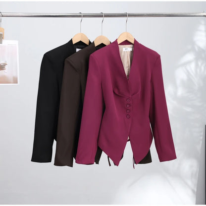 Casual Office Women's Blazer Jacket Pleated Waist Cinched Tie Up Long Sleeve Tops Elegant 2026 Spring Female Outerwear Outfit