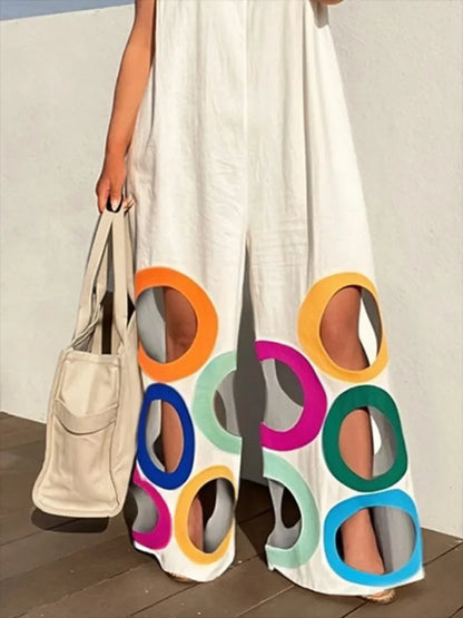UOOZEE Women's Summer Colorful Circle Cutouts Hollow Out Jumpsuits Sleeveless Oversized Urban Casual Elegant Jump Suits 2025 New