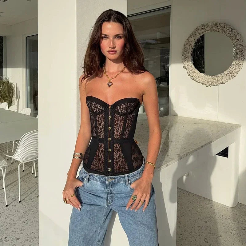Black Strapless Corset Top Women Fashion Solid Sleeveless Backless Slim Short Vest 2026 Lady Fashion Party Evening Vacation Tops