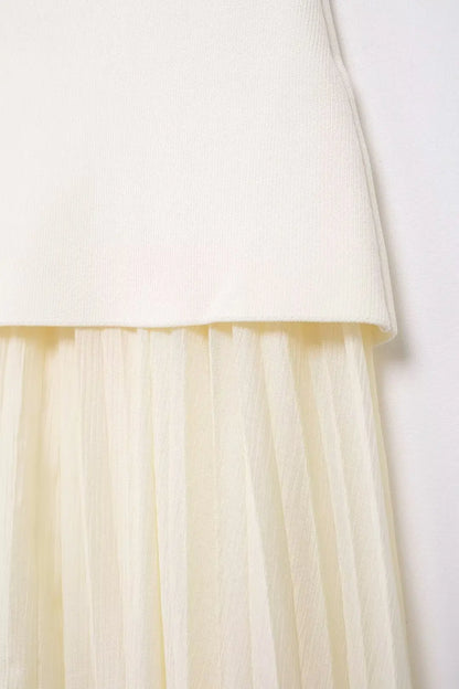 2 Piece Set Chic V-Neck Sleeveless Button Knitted Vest Top + Splicing High Waist Ankle-Length Skirt