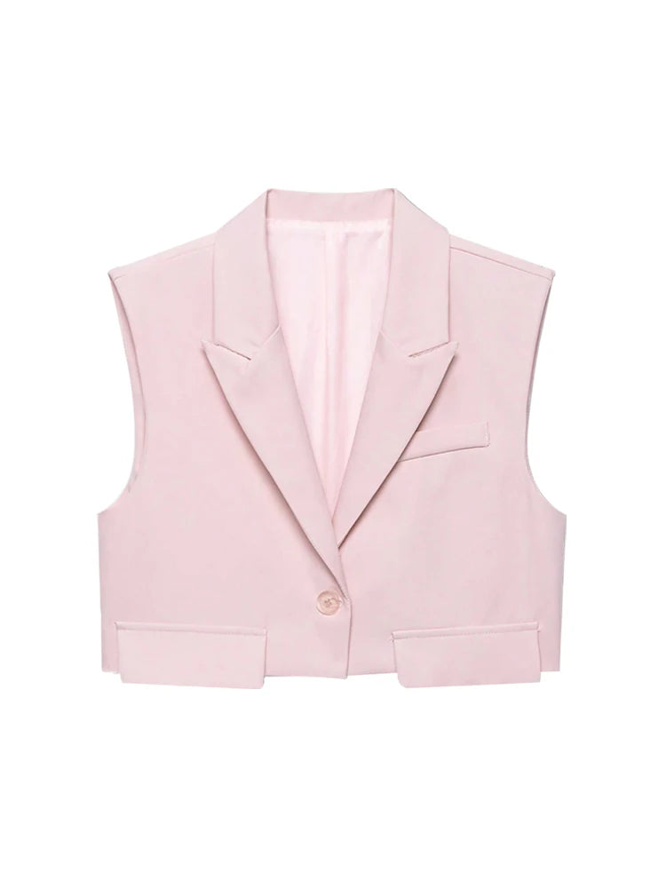 Sleeveless Tank Top Vest  Cropped Waistcoat Lapel Collar