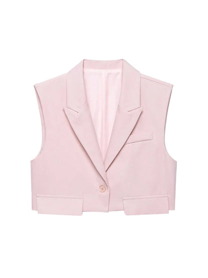 Sleeveless Tank Top Vest  Cropped Waistcoat Lapel Collar