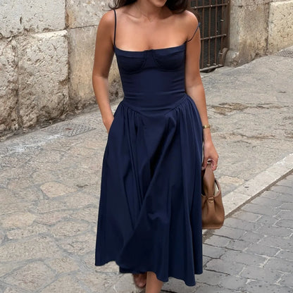 Sweetheart Spaghetti Strap  Fit and Flare Elegant Midi Dress