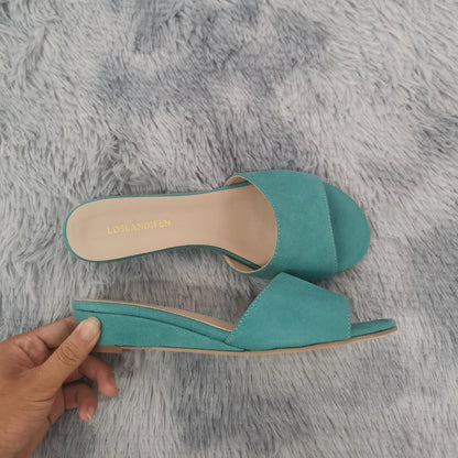 Elegant Summer Slippers 3cm Velvet Mules Wedge Sandals Slippers Open Toe High Heels Casual Dress Woman Shoes Plus Size
