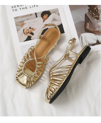 Flat Sandals Summer Narrow Band Roman Shoes Casual Beach Gladiator Sandal