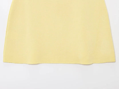 Knitted Skirt Suit Crew Neck Single-Breasted Short Sleeve Top+Fashion Elegant Elastic Waist Mini Skirt