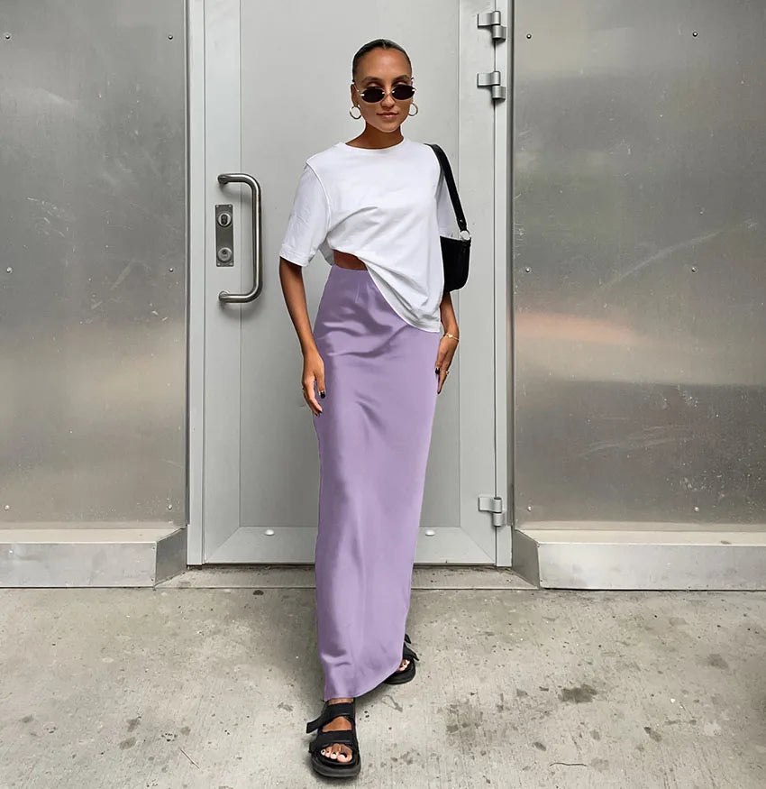 Elegant Satin Black Trumpet Skirts Fashion Slim High Waist Skirts Women Female 2024 Solid Office Long Skirt Spring Summer
