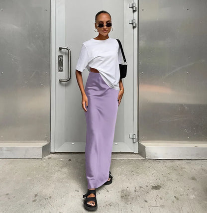Elegant Satin Black Trumpet Skirts Fashion Slim High Waist Skirts Women Female 2024 Solid Office Long Skirt Spring Summer