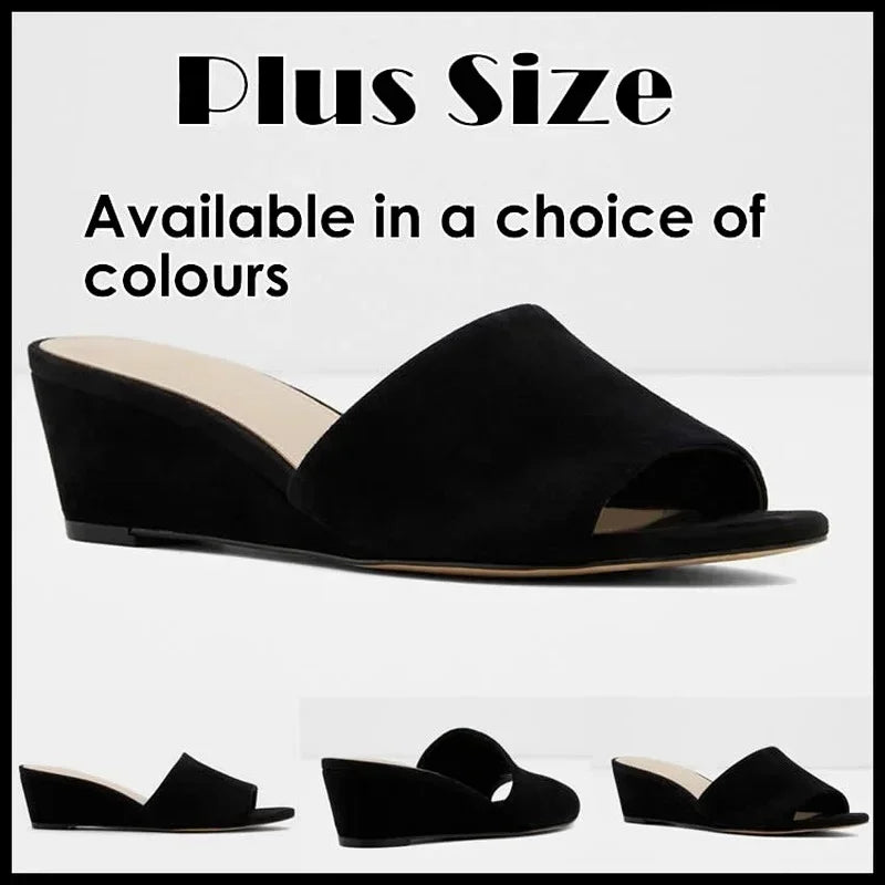 Elegant Summer Slippers 3cm Velvet Mules Wedge Sandals Slippers Open Toe High Heels Casual Dress Woman Shoes Plus Size