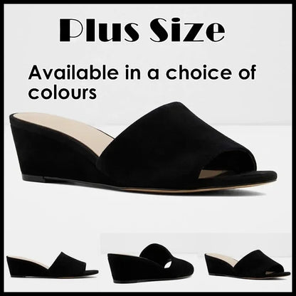 Elegant Summer Slippers 3cm Velvet Mules Wedge Sandals Slippers Open Toe High Heels Casual Dress Woman Shoes Plus Size