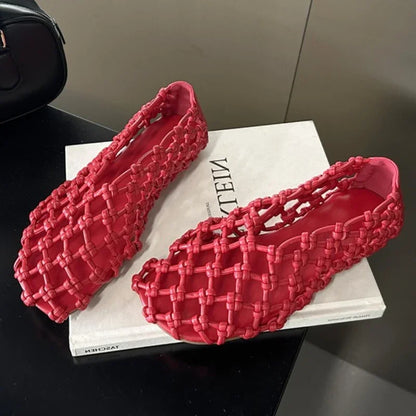 Flat fashion Sandals-  Woven Hollow Loafers Summer Comfortable Casual Shoe