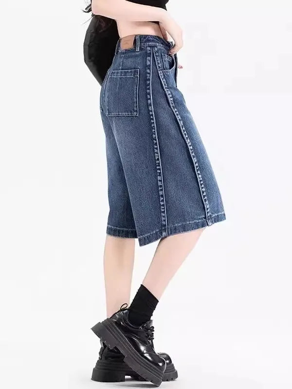 High Waist Loose Fit Thin Denim orts Women's Summer Casual Straight Leg Vintage Five-Point Pants Wide Leg Bootcut Jeans