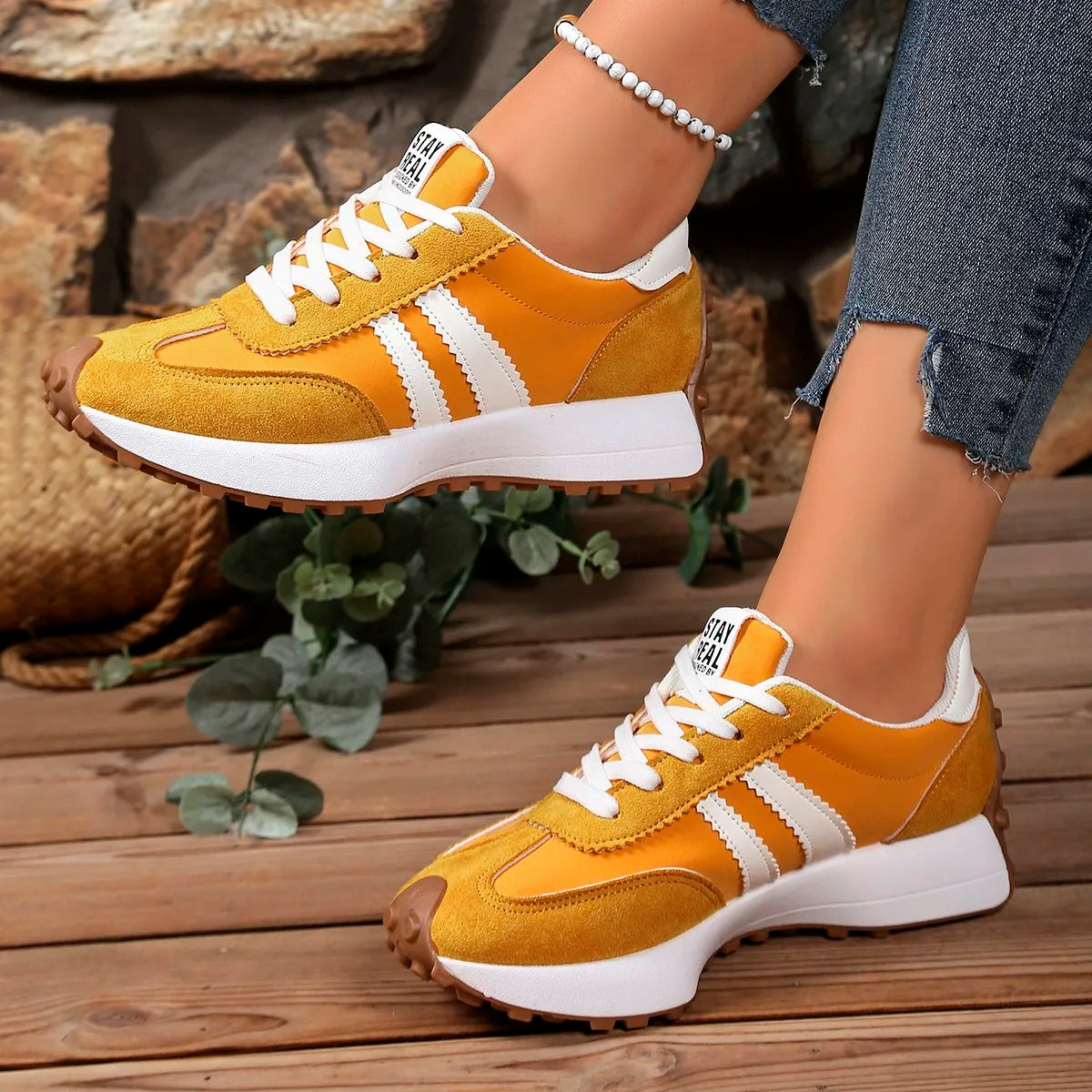 New Style Elegant Lace Up Casual Shoes Women Spring/Autumn Round Toe Thick Sole Anti Slip Comfortable Sports Shoes