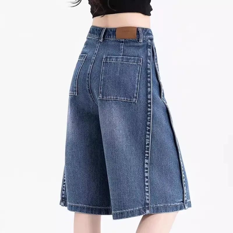 High Waist Loose Fit Thin Denim orts Women's Summer Casual Straight Leg Vintage Five-Point Pants Wide Leg Bootcut Jeans