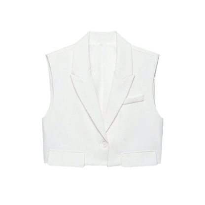 Sleeveless Tank Top Vest  Cropped Waistcoat Lapel Collar