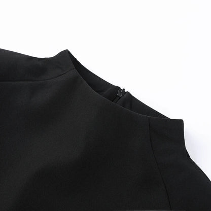 Shawl Crop Tops  Solid Shoulder Pads Stand Collar