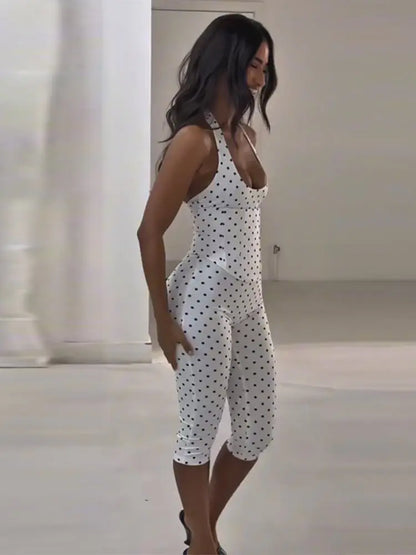 Chic Polka Dot Pants Set Women Halter Lace Up Sleeveless Backless Vest Hip Package Skinny Pants 2026 New Lady Y2K 2 Pcs Outfits