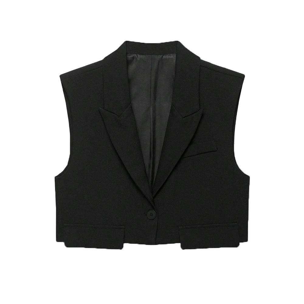 Sleeveless Tank Top Vest  Cropped Waistcoat Lapel Collar