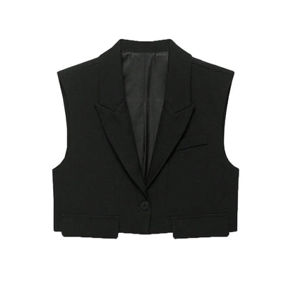 Sleeveless Tank Top Vest  Cropped Waistcoat Lapel Collar