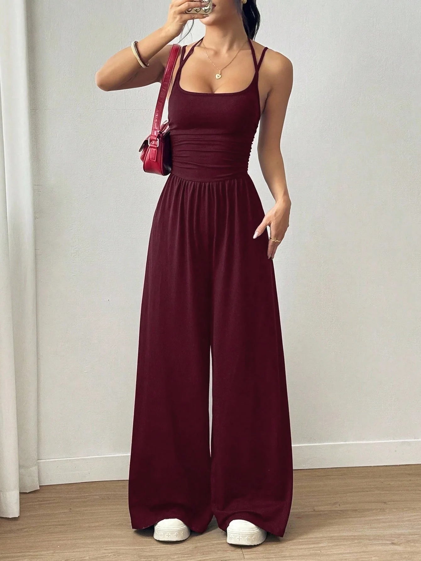 New Spring Summer Jumpsuit Solid Color Casual Simple Spring Summer Suspender Sleeveless High Waist Backless Loose Overalls