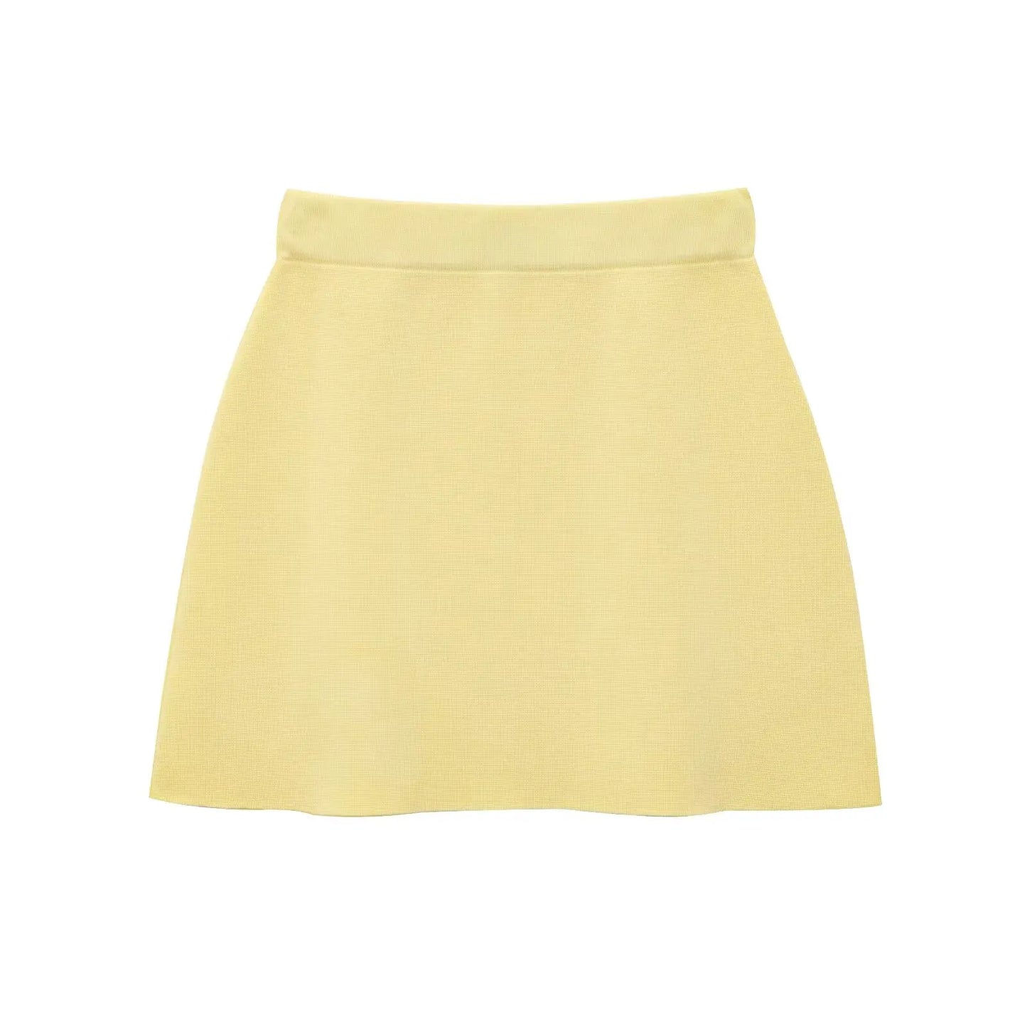 Knitted Skirt Suit Crew Neck Single-Breasted Short Sleeve Top+Fashion Elegant Elastic Waist Mini Skirt