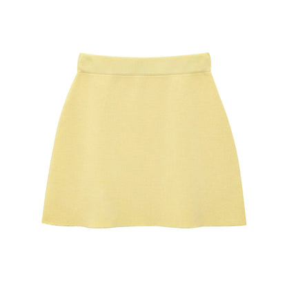 Knitted Skirt Suit Crew Neck Single-Breasted Short Sleeve Top+Fashion Elegant Elastic Waist Mini Skirt