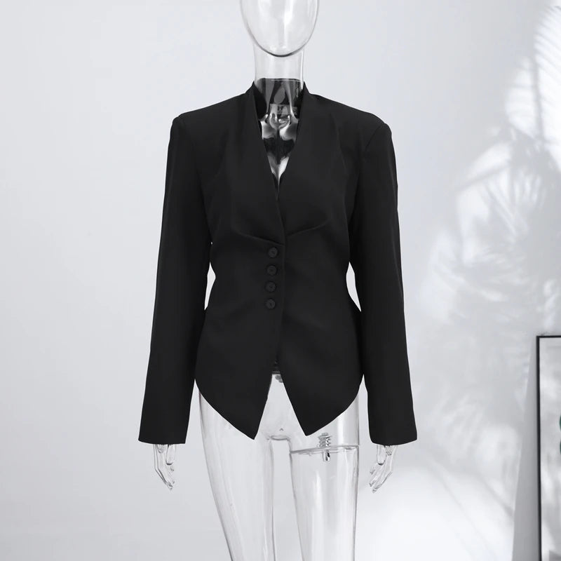 Casual Lace Up Solid Blazer Women Fashion Slim V-neck Single Breasted Full Sleeve Jacket Female 2026 Spring Lady Outwears New